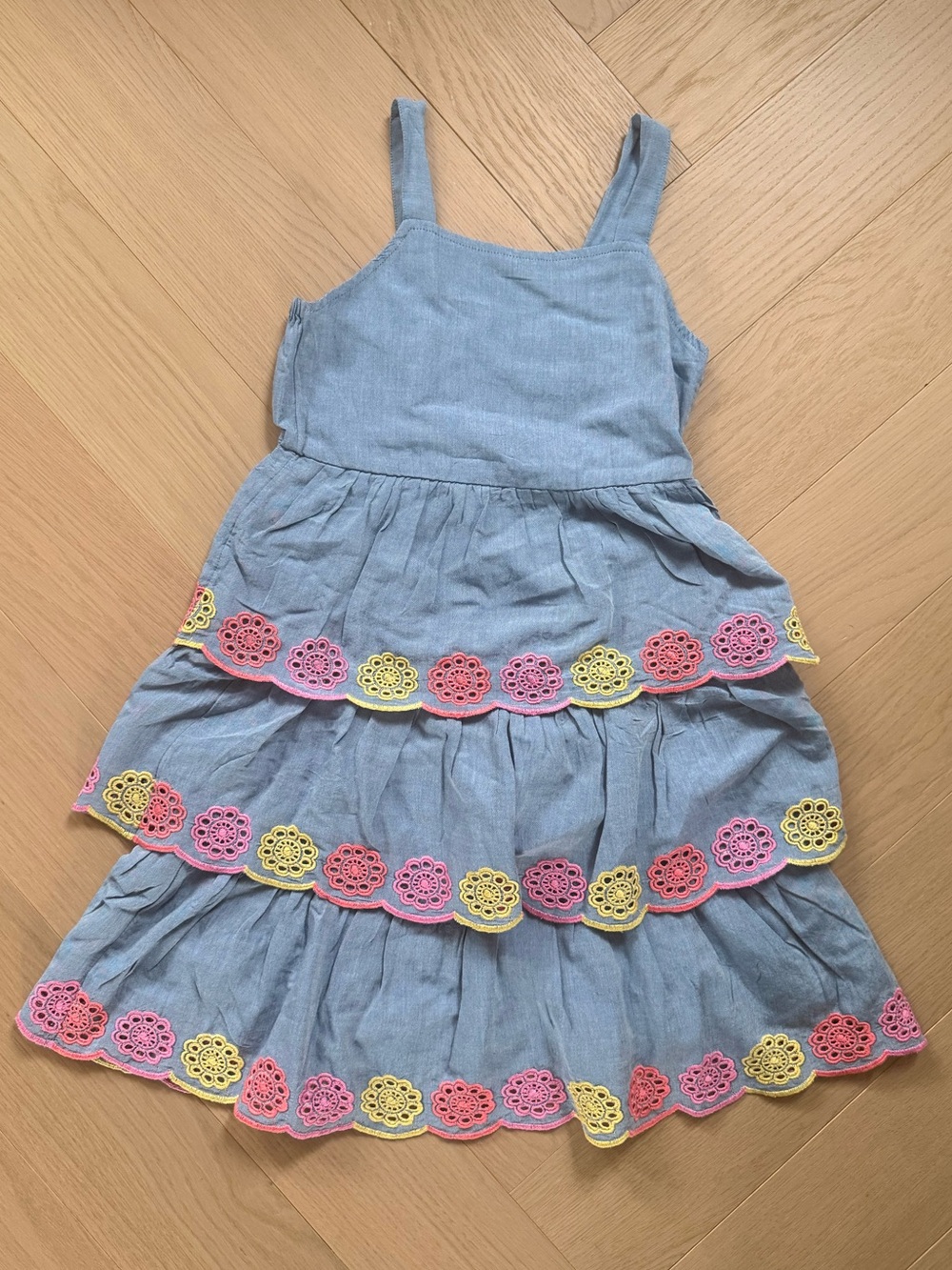 NWT - Old Navy Light Blue Tiered Sundress with Pink & Yellow Trim